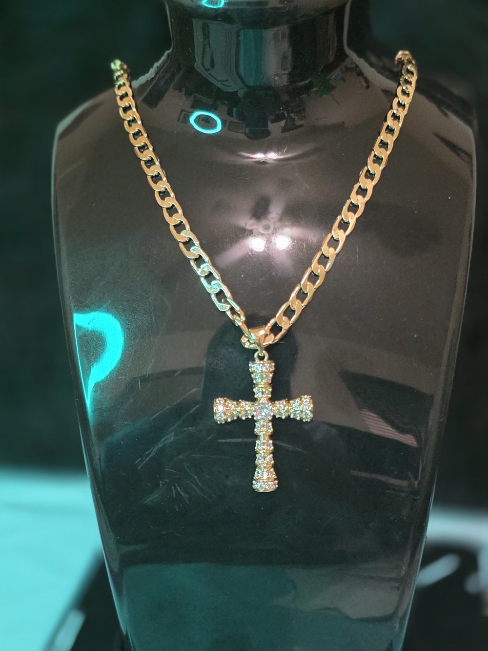 Gold Tone Crystal Cross Pendant Necklace - Women Jewelry